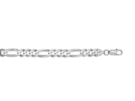 Sterling Silver 8.8mm Figaro Bracelet 8.5 Inch with Rhodium Finish Supply