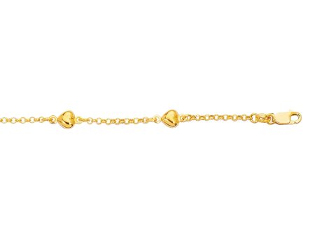 14k Yellow Gold 6  Bracelet with 5 puffed hearts Hot on Sale