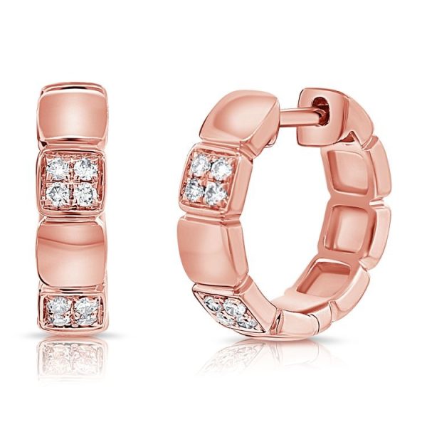 14k Gold 0.18Ct Diamond Huggie Earring with 16 Diamonds, available in White, Rose and Yellow Gold Hot on Sale