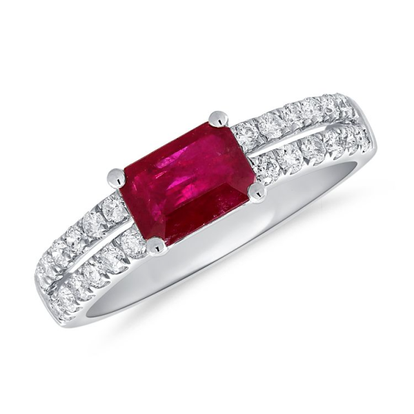 14k White Gold 1.15Ct Ruby, 0.42Ct (24) Diamond Ring Hot on Sale