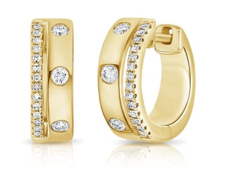 14k Gold 0.20Ct Diamond Huggie Earring with 20 Diamonds, available in White, Rose and Yellow Gold For Sale