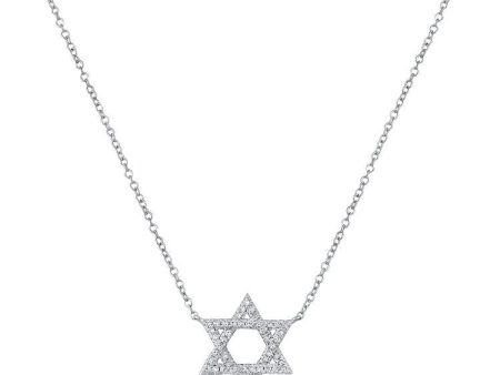 14K Gold 0.13Ct Diamond Star Of David Necklace with 48 Diamonds, available in White, Rose and Yellow Gold on Sale