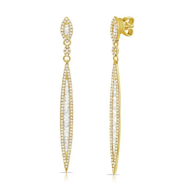 14k Gold 0.70Ct (61) Baguette diamond, 0.60Ct (180) Round Diamond Earring, available in White, Rose and Yellow Gold Cheap