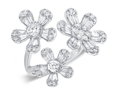 14k 3 Flower Ring, 38 Baguette 1.38Ct Diamond, 47 Round 1.18Ct Diamond, available in White, Rose and Yellow Gold Supply