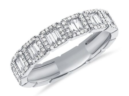 14k Gold 0.39Ct (14) Baguette, 0.21Ct (112) Round Diamond Band, available in White, Rose and Yellow Gold Sale