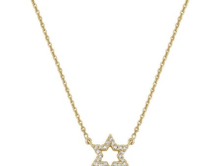 14k Gold 0.08Ct Diamond Star Of David Necklace with 24Diamonds available in White, Rose and Yellow Gold Sale