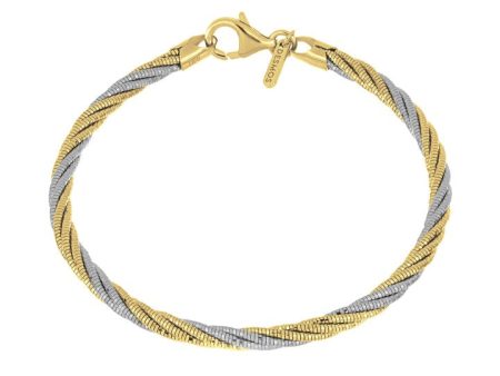 Sterling Silver Rhodium Plated and Gold Plated Twist Bracelet 7 Inch Long. Online Sale