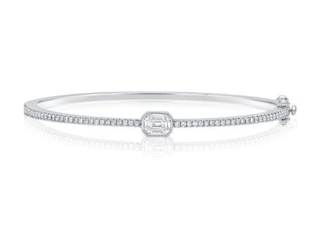 14k Gold 0.33Ct baguette 9 Diamonds, 0.48Ct round 58 diamonds bangle, available in White, Rose and Yellow Gold Hot on Sale