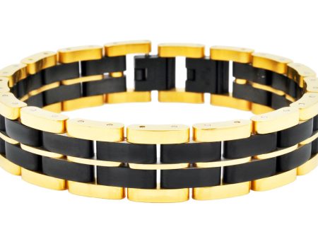 Men s Two Toned Gold and Black Stainless Steel Bracelet on Sale