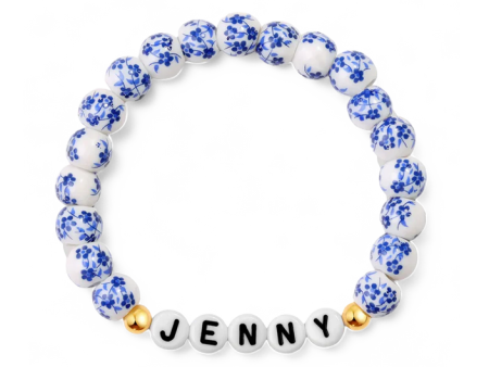 Custom Blue Porcelain Floral Beaded Name Bracelet Online now