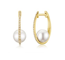 14k Gold 7.5MM 2 Pearl, 0.09Ct Diamond Earring with 42 Diamonds, available in White, Rose and Yellow Gold Discount