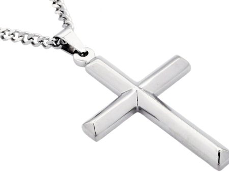 Men s Stainless Steel Cross Pendant Necklace with 24 Inch Curb Chain Online Sale