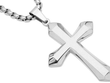 Men s Stainless Steel Cross Pendant Necklace With 24 Inch Round Box Chain Hot on Sale