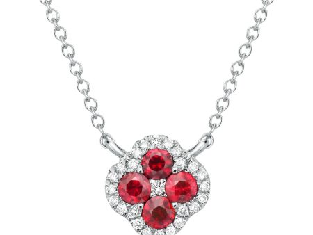 14K White Gold 0.21Ct (4) Ruby, 0.05Ct (25) Diamond Necklace For Sale