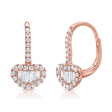 14k Gold 0.17Ct Baguette, 0.34Ct Round Diamond Dangle Heart Earring, Available in White, Rose and Yellow Gold Supply