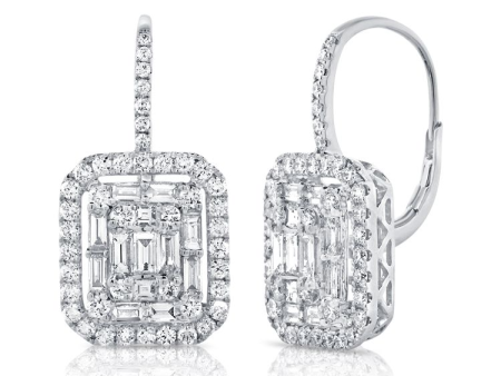 14k Gold 1.08 Ct Baguette, 1.23 Ct Round Diamond Dangle Drop Earring, available in White, Rose and Yellow Gold Sale