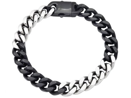 Men s 10mm Two-Toned Black Plated Stainless Steel Cuban Link Chain Bracelet Hot on Sale