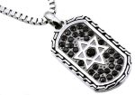 Men s Black Stainless Steel Star Of David Dog Tag Pendant Necklace With Black Cubic Zirconia For Cheap