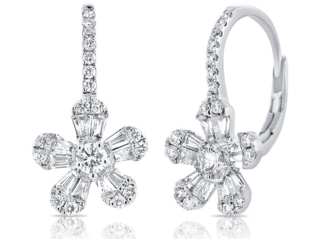 14K Gold 0.44Ct Baguette, 0.41Ct Round Diamond Flower Earring, available in White, Rose and Yellow Gold on Sale