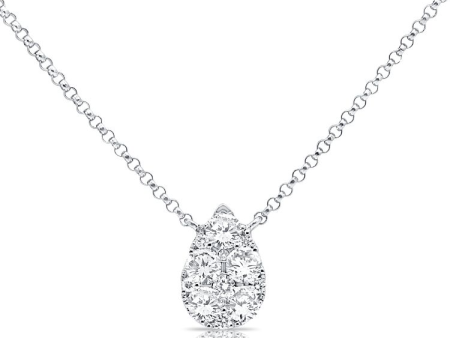 14k Gold 0.70Ct Diamond Pear Shaped Cluster Necklace, available in White, Rose and Yellow Gold Online Sale