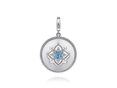 Gabriel Sterling Silver 0.46Ct Blue Topaz, 0.30Ct White Sapphire Bujukan Medallion Pendant in size 24mm Online now