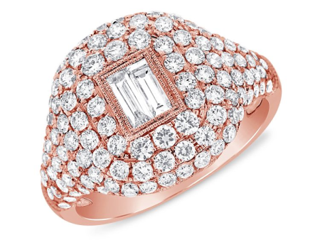 14k Gold 0.24 Ct Baguette, 1.45 Ct Round Diamond Ring, available in White, Rose and Yellow Gold Fashion