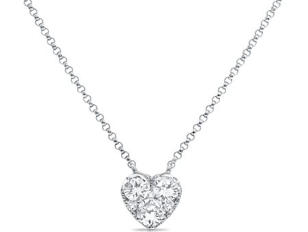 14k 0.80 Ct Diamond Heart Necklace, available in White, Rose and Yellow Gold Discount