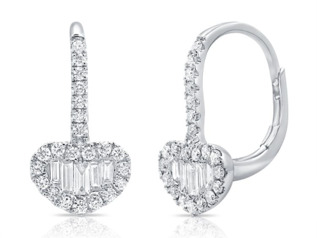 14k Gold 0.17Ct Baguette, 0.34Ct Round Diamond Dangle Heart Earring, Available in White, Rose and Yellow Gold Supply