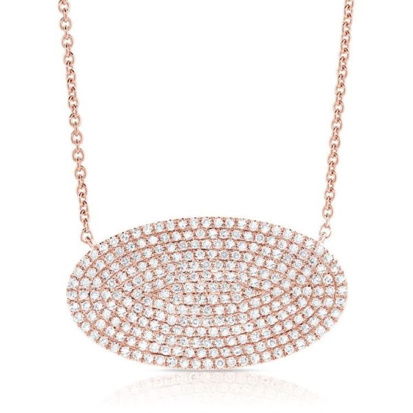 14k Pave Oval Disc Necklace, 0.76 Ct Diamond available in White, Rose and Yellow gold Online Hot Sale