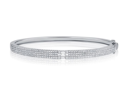 14k Gold 1.08Ct Diamond Bangle Bracelet with 5 Baguette and 276 Round Diamonds, available in White, Rose and Yellow Gold Sale