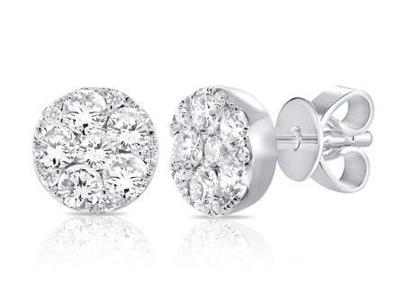 14k 1.18 Ct Diamond Cluster Stud Earring, Available in White, Rose and Yellow Gold. on Sale