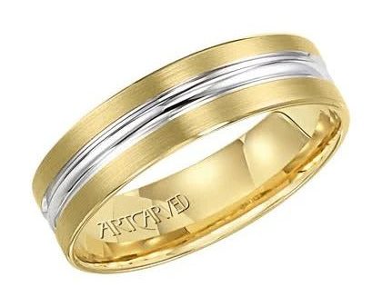 14k Two Tone Gold Satin finish with Concave polished center Band, size10 For Sale