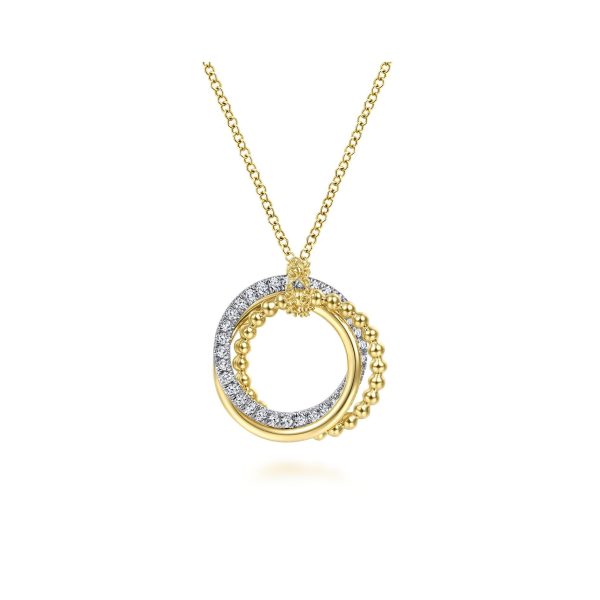 Gabriel 14K Yellow-White Gold Interlocking Circles Pendant Necklace with 0.26 ct Diamond Pavé Sale