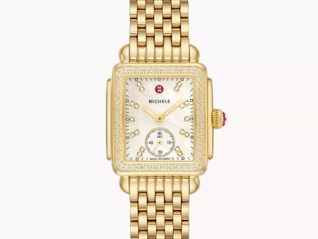 Michele Deco Mid 18K Gold-Plated Diamond Watch Online Sale