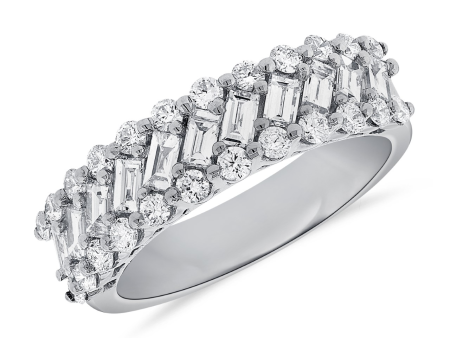 14K Gold 0.72Ct Baguette, 0.58Ct Round Diamond Band, available in White, Rose and Yellow Gold Fashion