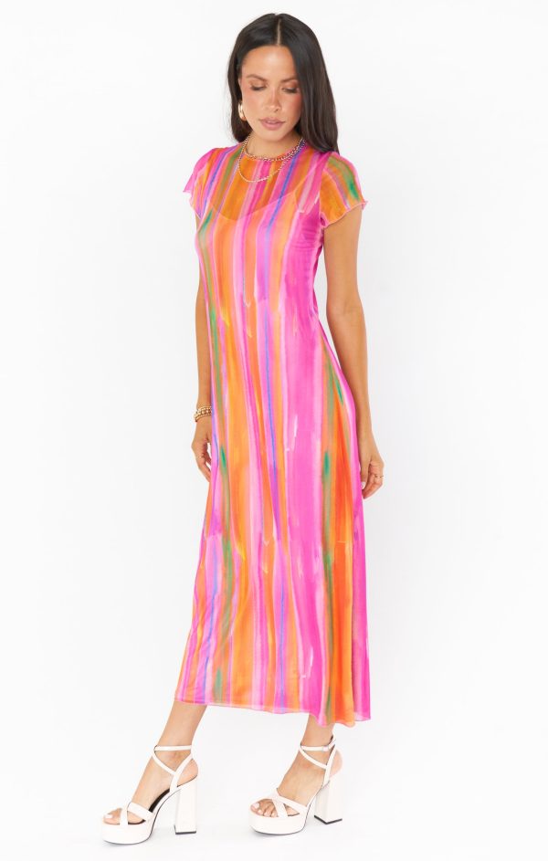 Molly Midi Dress ~ Sunrise Stripe Mesh Hot on Sale