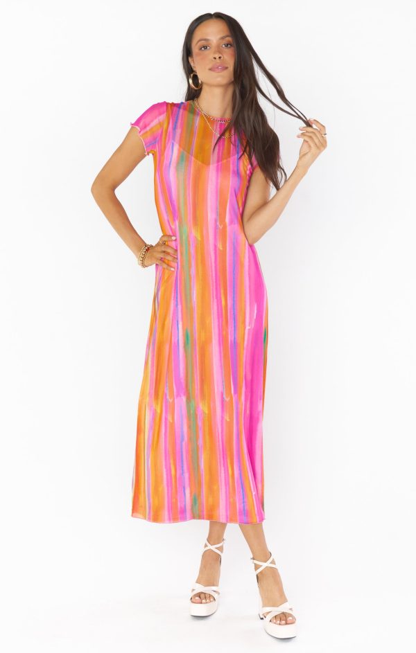 Molly Midi Dress ~ Sunrise Stripe Mesh Hot on Sale