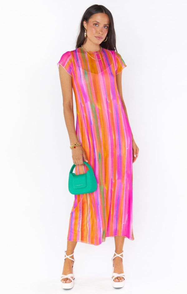 Molly Midi Dress ~ Sunrise Stripe Mesh Hot on Sale