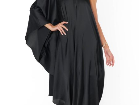 Rhea One Shoulder Dress ~ Black Luxe Satin Online now