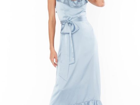 Alexis Midi Dress ~ Steel Blue Luxe Satin For Discount